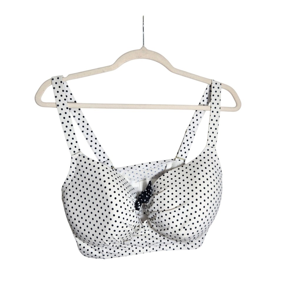 Swimsuits For All Polka Dot Underwire Bikini Top White Black 40G 64-2355-2